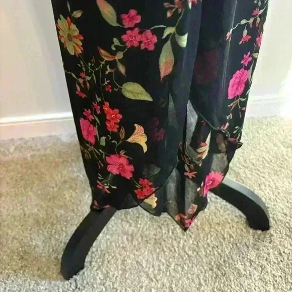 CDC Y2K Spaghetti Strap Black Red Floral Slip Dress Mesh V Neck Size 8 - Picture 6 of 9